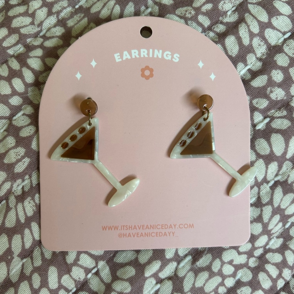 Martini Glass Earrings in Brown and Cream